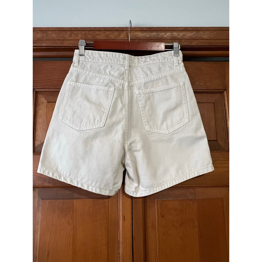 ZARA Women's High Rise Denim Shorts Cream White Structured Cotton Size 4 - Picture 6 of 9
